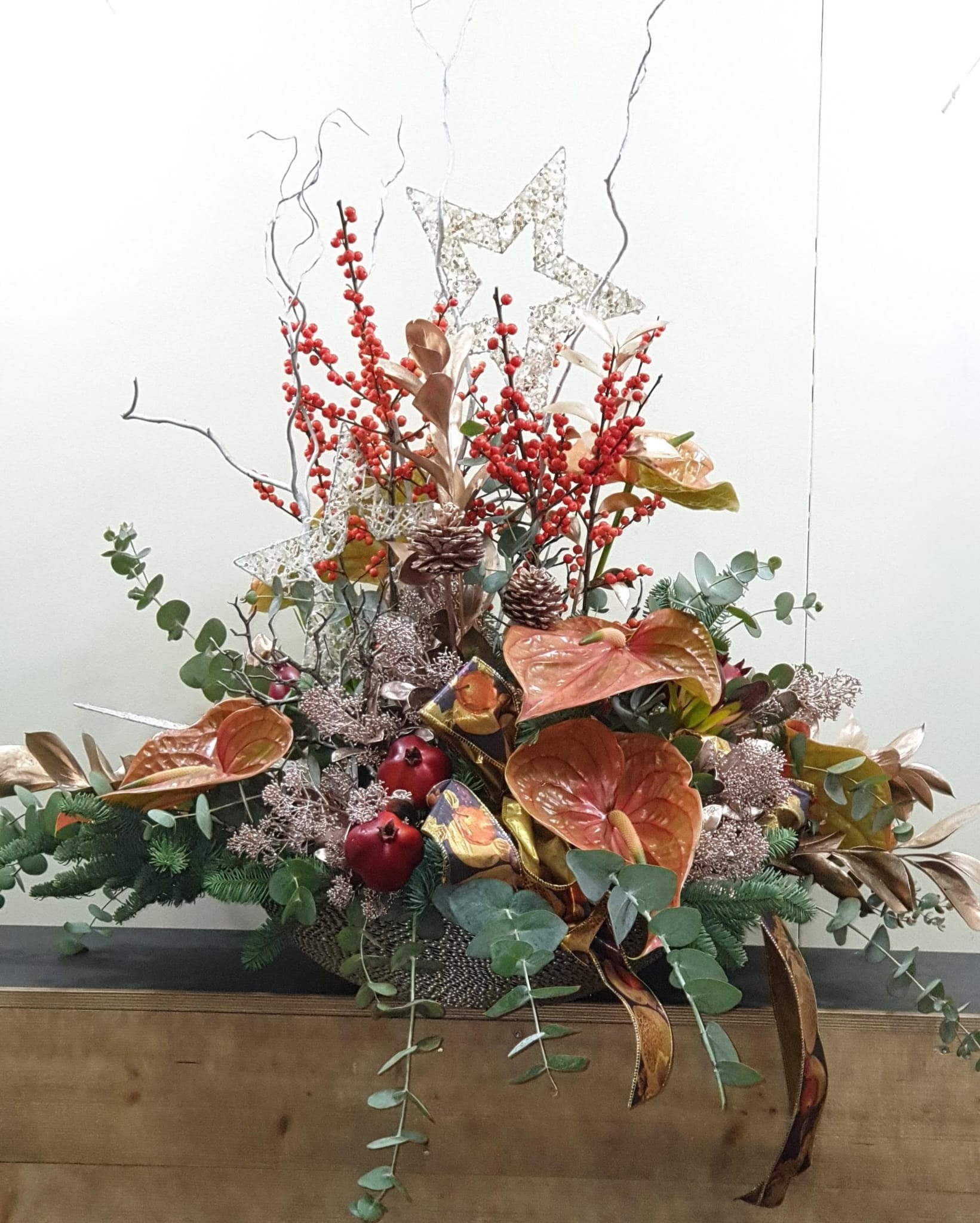 Centor Navidad con Ilex y flor natural